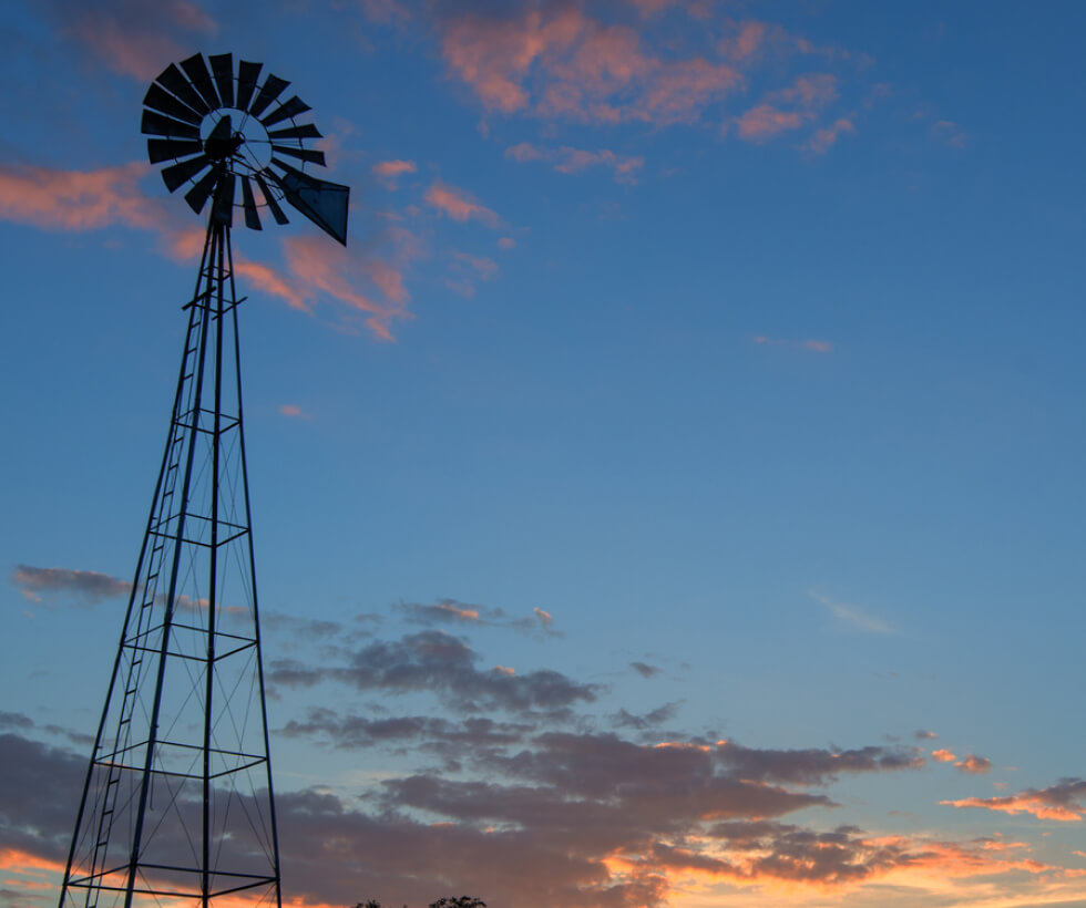 A windmill at dusk